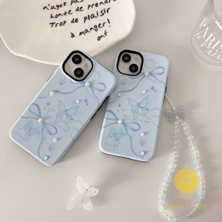 For เคสไอโฟน 14 Pro Max [Blue Butterfly Bowknot Detachable Two-piece] เคส Phone Case For iPhone 14 Pro Max 13 12 11 For เคสไอโฟน11 Ins Korean Style Retro Classic Couple Shockproof Protective TPU Cover Shell