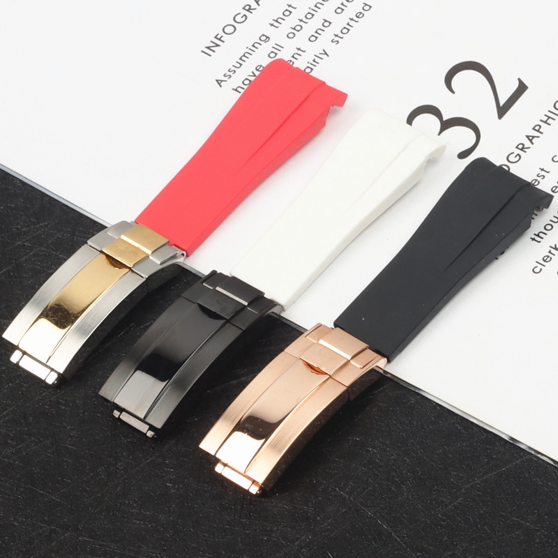 สายยางนุ่ม 20 มม. 21 มม. สำหรับ Rolex น้ำผีกษัตริย์ข้อศอกซิลิโคนสายคล้องคอผู้ชายและผู้หญิงเปลี่ยนนาฬิกาสร้อยข้อมือ