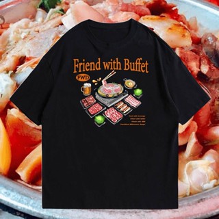 FWB  friend with buffet มีทั้งขาว และดำ cotton 100% เสื้อยืดแขนสั้นสำหรับผู้ชายและผู้หญิง