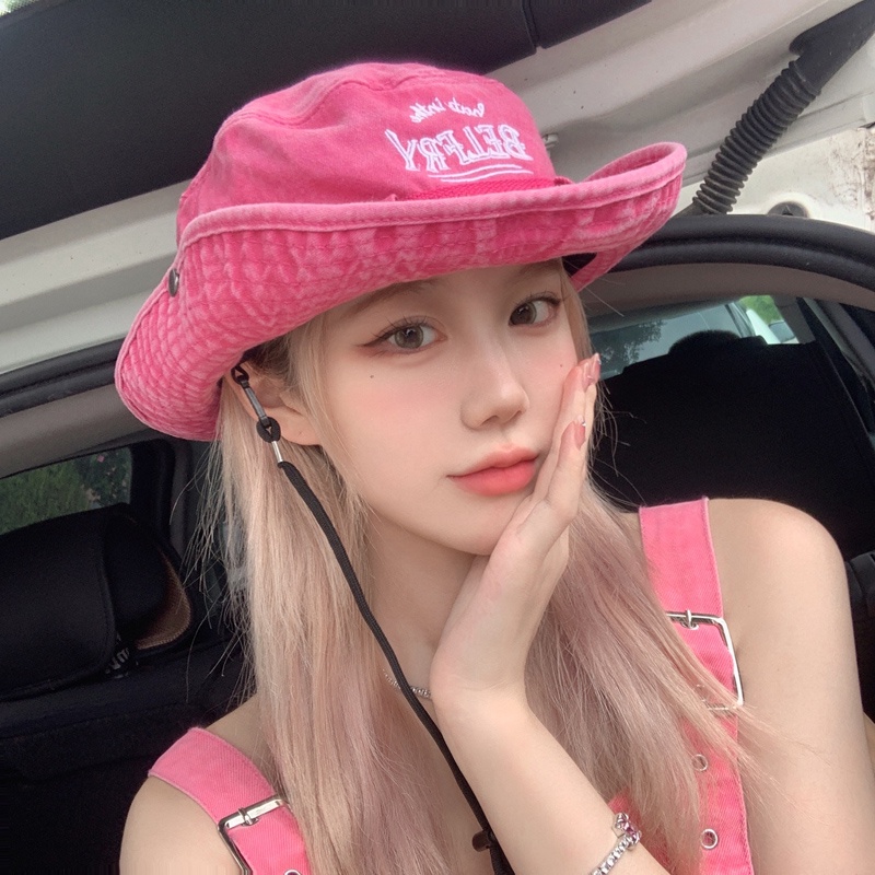 หมวกบักเก็ต กันแดด ปักลายดอกกุหลาบ สีชมพู แฟชั่นฤดูร้อน สําหรับผู้หญิง ตั้งแคมป์ เดินป่า กลางแจ้ง