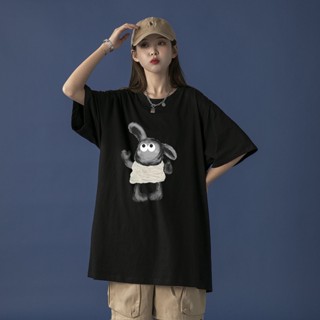 2023 👕ใหม่เสื้อยืดการ์ตูน lamb Shaun พิมพ์เสื้อยืดผ้าฝ้ายแกะเสื้อยืด💖💖