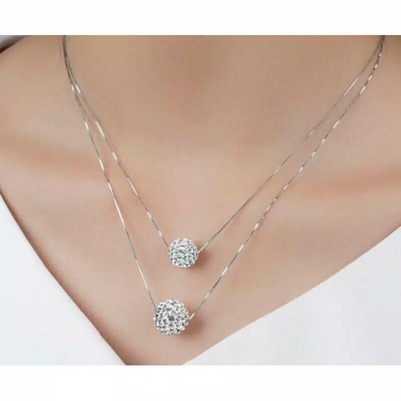 สร้อยคอ Moudah H36 Cool Luxury Jewelry Simple Chain 2 ชั้น Tiatanum Ball Layer B16
