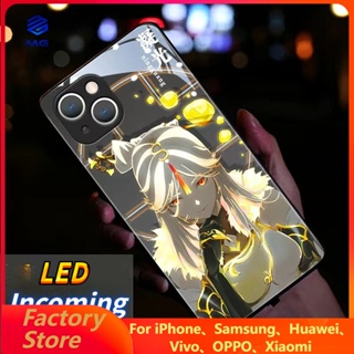 Mg Genshin Impact Ningguang เคสโทรศัพท์มือถือแบบแก้ว มีไฟกระพริบ LED สําหรับ iPhone 14Promax 14Plus 13Promax 12ProMax 7plus 8plus XR XS X XSMAX 11ProMax 11pro