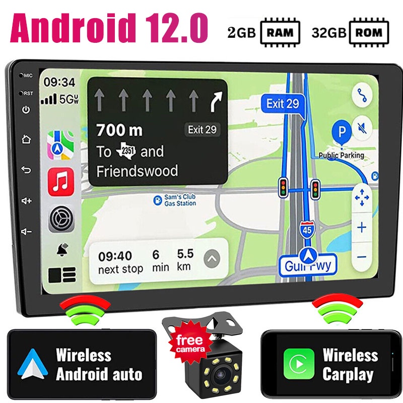เครื่องเล่น 2G+32G 4-Core จอแอนดรอยด์ติดรถยนต์ Double Din Android 12 7/9/10 นิ้ว พร้อมเครื่องเล่น Android FM GPS WIFI Android สําหรับรถยนต์