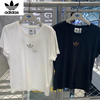 Adidas เสื้อยืดแขนสั้น พิมพ์ลายโลโก้ ทรงหลวม สไตล์คลาสสิก 100% สําหรับทุกเพศ