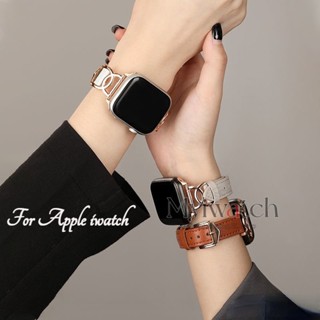 【ลดกระหน่ํา】สายนาฬิกาข้อมือหนัง โลหะ ปักครอสสติตช์ สําหรับ iwatch Band 45 มม. 49 มม. 41 มม. 40 มม. 38 มม. 42 มม. iwatch Series S8 Ultra 7 SE 6 5 4 3 2