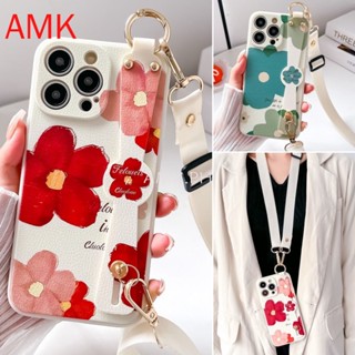 Amk เคสโทรศัพท์มือถือแบบใส กันกระแทก ลายดอกไม้สีแดง พร้อมสายคล้องข้อมือ สําหรับ Xiaomi Poco X5 C40 F3 M3 M4 F4 X4 X3 NFC M5S M2 F2 Mi 11T 10T 12T 11 12 13 PRO GT LITE ultra 5G GNCWD