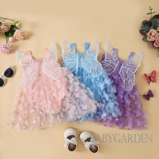 Babygarden-0-24months ชุดรอมเปอร์ แขนกุด ทรงเอ จับจีบ ลายผีเสื้อ สีฟ้า ม่วง ชมพู สําหรับเด็กผู้หญิง ปาร์ตี้