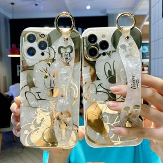 เคสโทรศัพท์มือถือ ลายมิกกี้ มินนี่เมาส์ พร้อมสายรัดข้อมือ สําหรับ Apple iPhone 11 12 13 14 Pro Max