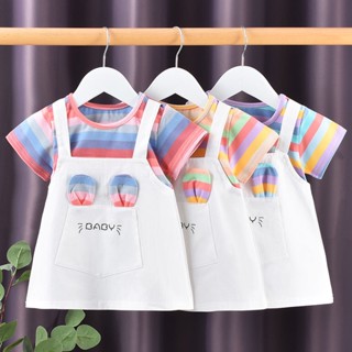 พร้อมส่ง เสื้อผ้าเด็กผู้หญิง ชุดเด็กผู้หญิง น่ารัก ชุดเดรสเด็กผู้หญิง สีรุ้ง