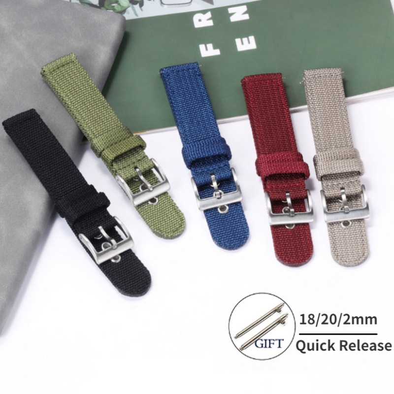 สายนาฬิกาข้อมือ ผ้าแคนวาส ไนล่อน 18 มม. 20 มม. 22 มม. สําหรับ Seiko Tissot Quick Release Sport Wrist Bracelet Universal Watch Band สําหรับผู้ชาย ผู้หญิง