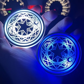 ที่วางแก้วน้ําในรถยนต์ LED เปลี่ยนสีได้ 7 สี แผ่นชาร์จ USB กันน้ํา แผ่นรองแก้ว ไฟตกแต่งภายในรถ LED