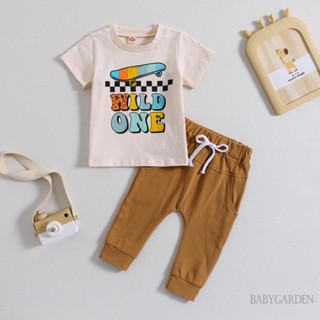 Babygarden-6m-2.5 ปี ชุดเสื้อแขนสั้น พิมพ์ลายตัวอักษร และกางเกง สีพื้น สําหรับเด็กผู้ชาย