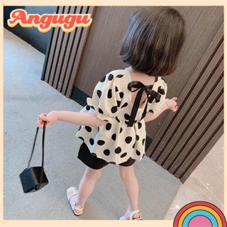 Angugu ชุดเอี๊ยมกระโปรง ผ้าชีฟอง ลายจุด ประดับโบว์ สไตล์ตะวันตก แฟชั่นฤดูร้อน สําหรับเด็กผู้หญิง 2023 2 ถึง 3 ถึง 4 ถึง 5 ถึง 6 ถึง 7 ถึง 8 ปี