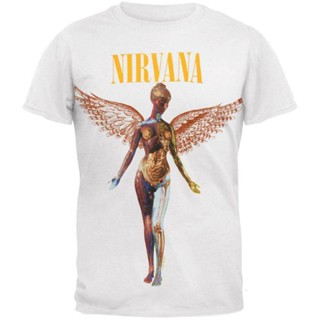 #ถูกสุด Nirvana เสื้อยืดสีขาวสำหรับผู้ชายผ้าบาง เนื้อนุ่ม