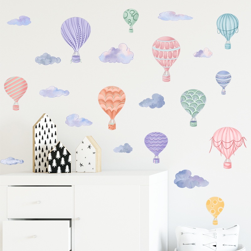 Dreamy Hot Air Balloon สติ๊กเกอร์ติดผนัง-โรแมนติกการ์ตูน Clouds วอลล์เปเปอร์ติดด้วยตนเองสําหรับห้องน