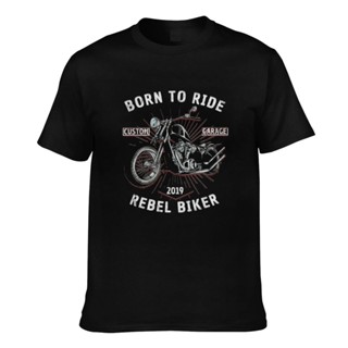 GILDAN เสื้อยืด ผ้าฝ้าย พิมพ์ลาย Born To Rise Custom Garage 2019 Rebel Biker คุณภาพดี