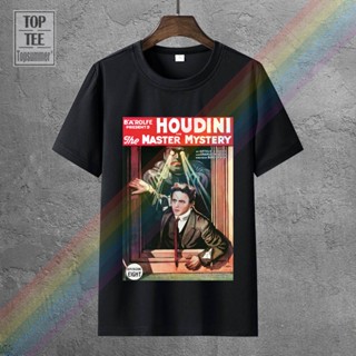 เสื้อยืด พิมพ์ลายหัวกะโหลก Harry Houdini In The Master Mystery สไตล์โกธิค เรโทร ตลก สําหรับผู้ชาย