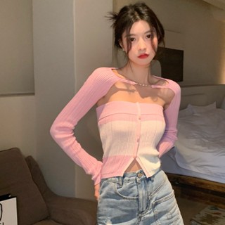 NZN เสื้อกันหนาวลําลอง สีพื้น สองชิ้น แฟชั่นสําหรับผู้หญิง