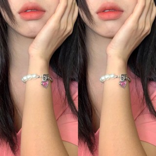 Y2k สร้อยคอโซ่ ประดับมุก หัวใจ สร้อยข้อมือ