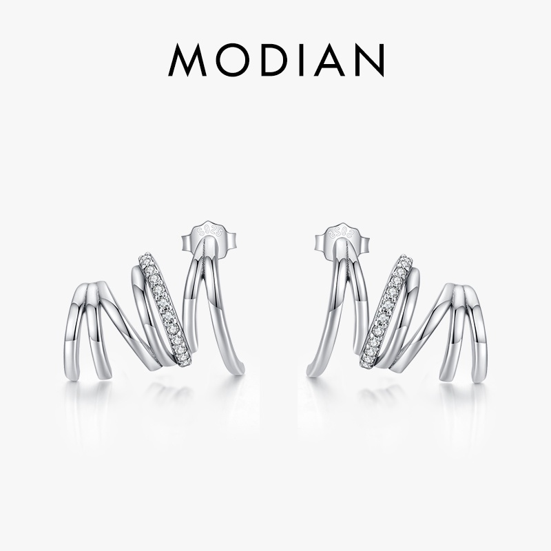 Modian ต่างหูสตั๊ด เงินแท้ 925 ฝังเพทาย ทรงเรขาคณิต เครื่องประดับแฟชั่น