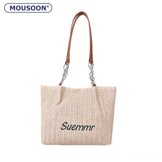 MOUSOON Straw Bag กระเป๋าความจุขนาดใหญ่ สตรีแฟชั่น สานกระเป๋าสะพายไหล่สไตล์ตะวันตก