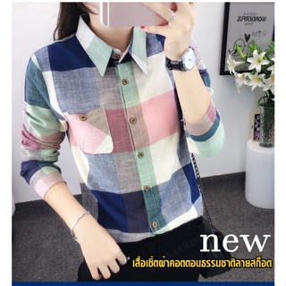 YYYเสื้อเชิ้ตผ้าฝ้ายหญิงแบบกว้างสไตล์เกาหลีสีส้ม