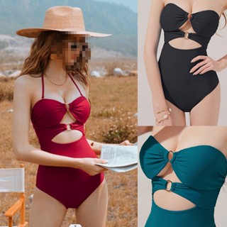 ชุดว่ายน้ำสีทึบ ชุดว่ายน้ำวันพีชหรูหรา Bikini ชุดว่ายน้ำ มีฟองน้ำ ชุดว่ายน้ำวันพีชเเฟชั่น