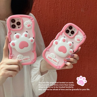 เคสโทรศัพท์มือถือ ซิลิโคนนิ่ม กันกระแทก ลายอุ้งเท้าแมวน่ารัก 3D กดได้ สีชมพู สําหรับ Apple IPhone 14 13 12 11 Pro Max