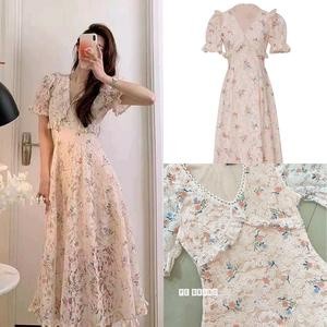 ชุดเดรสลูกไม้ฉลุ สีโอรส ทรงเข้ารูป ชุดเดรสใส่ออกงานใส่ทำงาน  (M-4XL) #D184