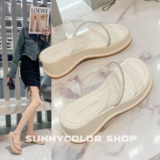 SUNNYCOLOR รองเท้าส้นสูง รองเท้าชายหาด สายรัดใส สไตล์ฝรั่งเศส สําหรับผู้หญิง B26G0D5