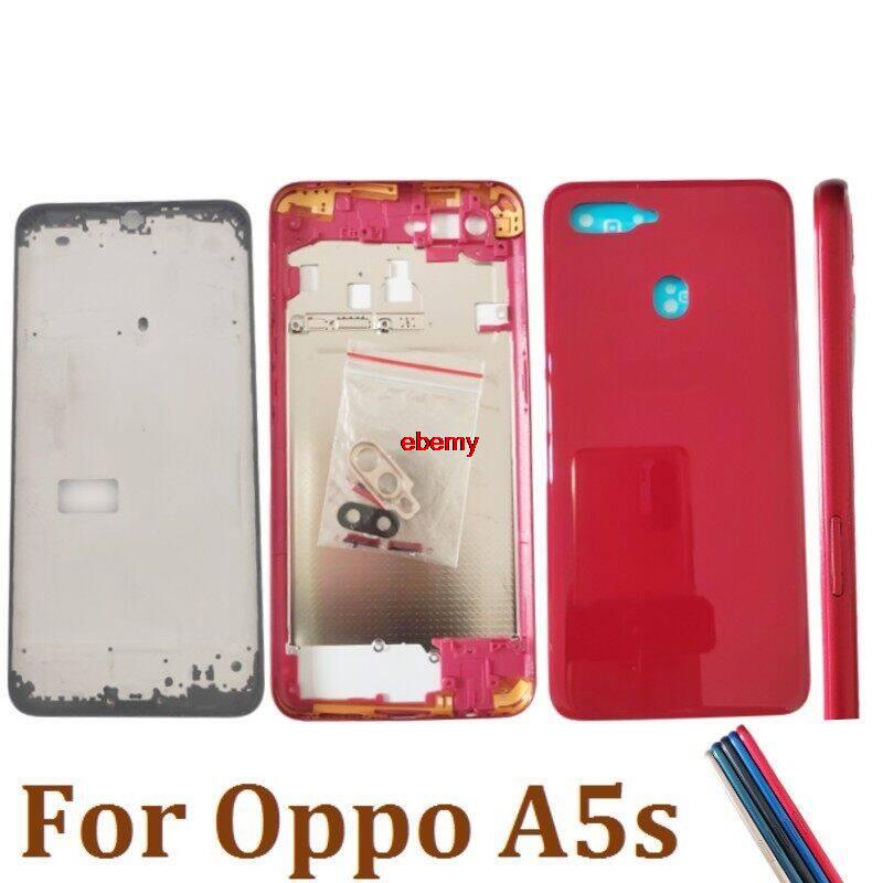 Gu-Front Full Housing Frame สําหรับ Oppo A5s กรอบจอแสดงผล LCD กลาง Bezel ด้านหลังแบตเตอรี่ฝาครอบเลนส์กล้องปุ่มด้านข้าง
