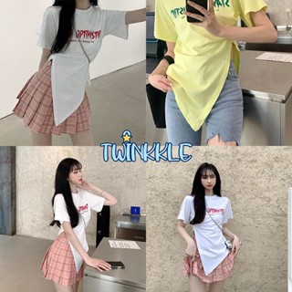 พร้อมส่ง เสื้อแขนสั้นแบบไม่สม่ำเสมอ เสื้อยืดแขนสั้นทรงหลวมสไตล์เกาหลี สไตล์เกาหลี