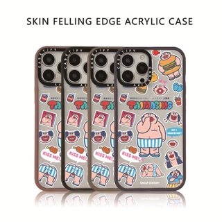 Casetify X TAIMASING STICKERS เคสโทรศัพท์มือถืออะคริลิคแข็ง ขอบสีชมพู สีเบจ ม่วง พร้อมกล่อง สําหรับ Apple IPhone 11 12 13 14 Pro Max