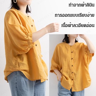 FYS_FYS_เสื้อเชิ้ตแขนสั้นผ้าลินิน