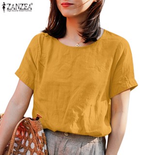 Zanzea เสื้อเบลาส์ลําลอง คอกลม แขนสั้น สีพื้น สไตล์เกาหลี สําหรับผู้หญิง