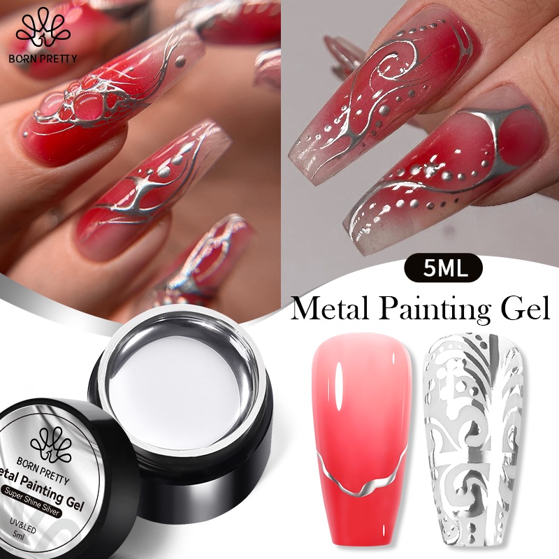 BORN PRETTY Metallic Painting Gel Polish Silver French Style Gel Nail Polish Silver Mirrors Nail Gel