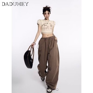 DaDuHey🎈 Womens 2023 Summer American Style High Street Slimming High Waist Strap Design Sense Wide-Leg Fashion Wide Leg Pants