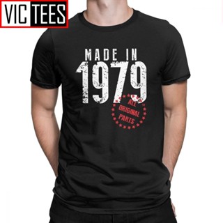 เสื้อยืดคอกลม ผ้าฝ้ายแท้ พิมพ์ลาย Made In 1979 ขนาดใหญ่ สีดํา สําหรับผู้ชาย