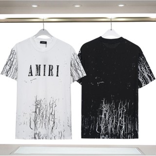 ❤❀ [พร้อมส่ง] ❤ Amiri เสื้อยืดแขนสั้น ผ้าฝ้าย พิมพ์ลายตัวอักษร แฟชั่นคู่รัก สําหรับชาย และหญิง