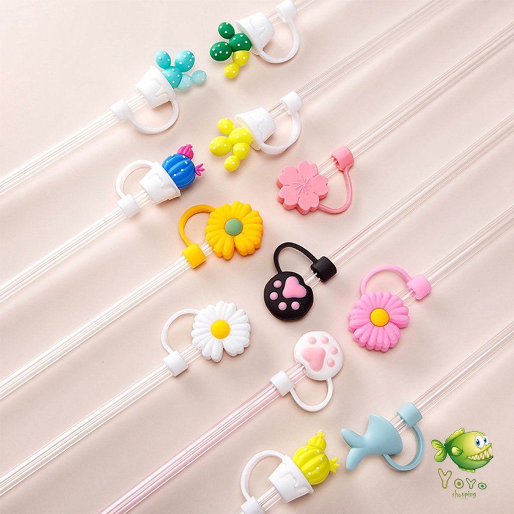 YOYO จุกปิดปลายแก้วน้ํา แบบซิลิโคน ลายการ์ตูน ใช้ซ้ําได้ Straw dust cover