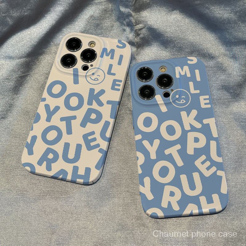 เคสโทรศัพท์มือถือแบบแข็ง ลายหน้ายิ้ม ภาษาอังกฤษ สําหรับ Iphone 14plus 13promax 12 11 7 8xsxr