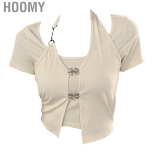 Hoomy Women Summer Shirt  Ice Silk Thread Cool Fake 2 Piece Fashionable Halter Short Sleeve Top Comfortable  for Dates for Club