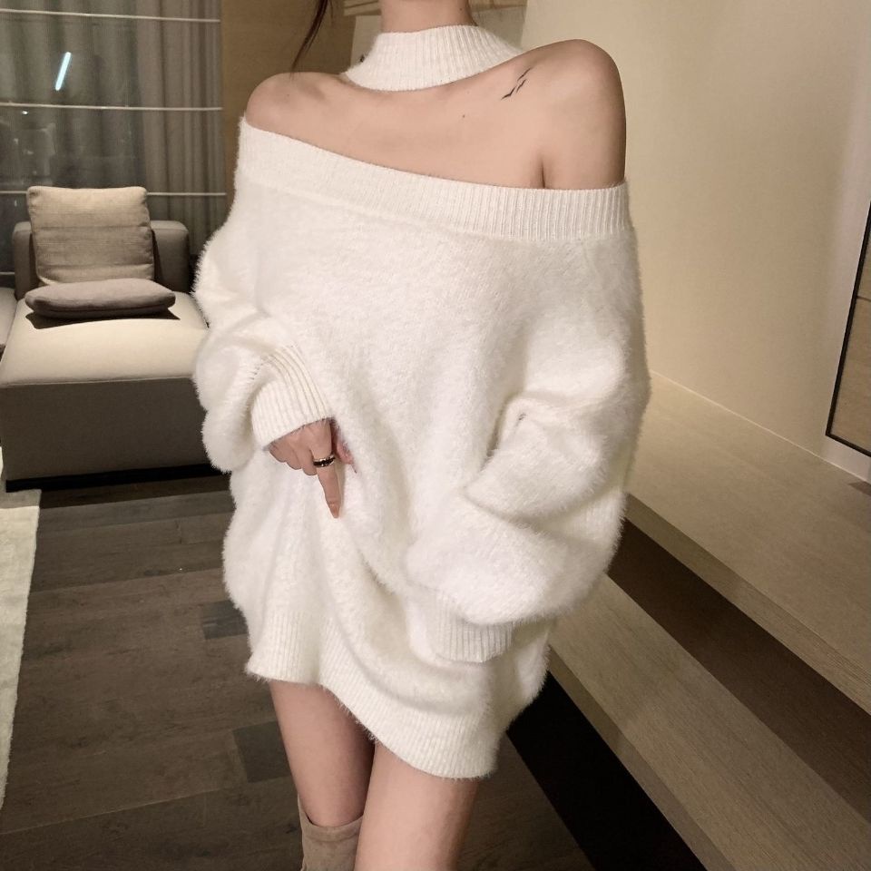 ชุดเดรสกันหนาว ผ้าถักเซ็กซี่ แฟชั่นฤดูใบไม้ร่วง และฤดูหนาว สไตล์ฝรั่งเศส สําหรับผู้หญิง 2021 O7RB