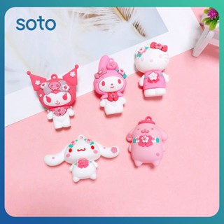 ♫ Sanrio อุปกรณ์เสริมพวงกุญแจซิลิโคนตัวการ์ตูน Hello Kitty Melody Cinnamoroll Cherry Blossom Series รูปปั้นของเล่น