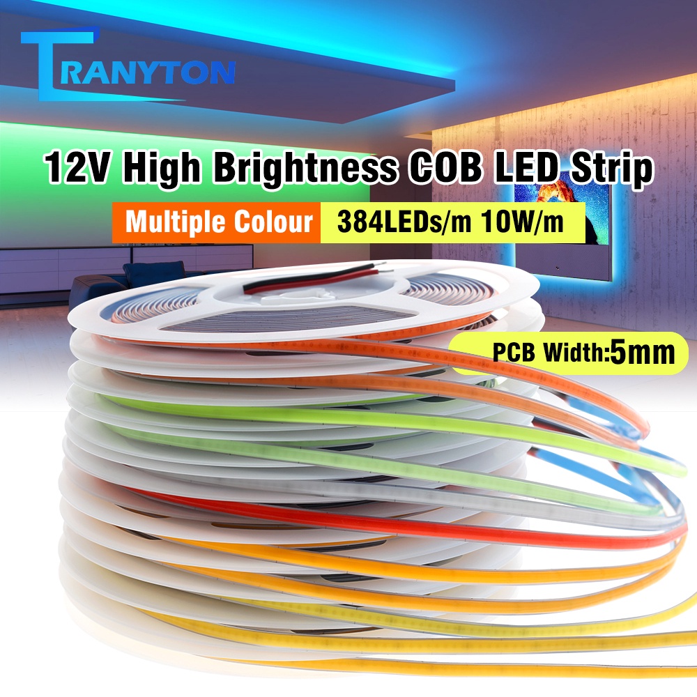 สายไฟ LED COB DC12V 384led กว้าง 5 มม. ยืดหยุ่น ไฮเอนด์ สําหรับตกแต่งบ้านและรถยนต์ สีแดง สีเหลือง สีฟ้า สีชมพู สีขาว