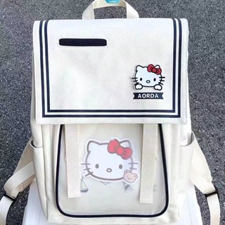 Kawaii Sanrio กระเป๋าเป้สะพายหลัง กระเป๋านักเรียน พิมพ์ลายการ์ตูนแมว Hello Kitty ความจุสูง สําหรับผู้หญิง [CAN]