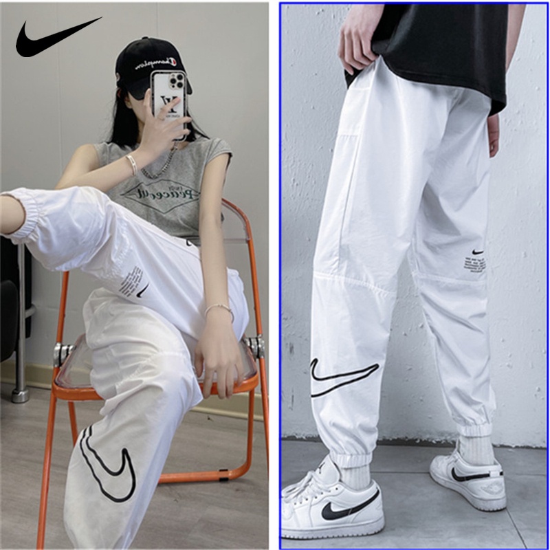 Nlke ของแท้ 100% กางเกงฮาเร็ม ขายาว ผ้าไนล่อน ยืดหยุ่น พร้อมเข็มขัด สําหรับผู้ชาย และผู้หญิง
