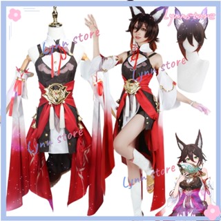 Game Honkai: Star RAIL คอสเพลย์ เครื่องแต่งกาย Tingyun ชุดสีแดง วิกผมหาง ชุดสาวน่ารัก สไตล์จีน ชุดเครื่องแบบ อนิเมะ ปาร์ตี้ ผู้หญิง ชุดคอสเพลย์
