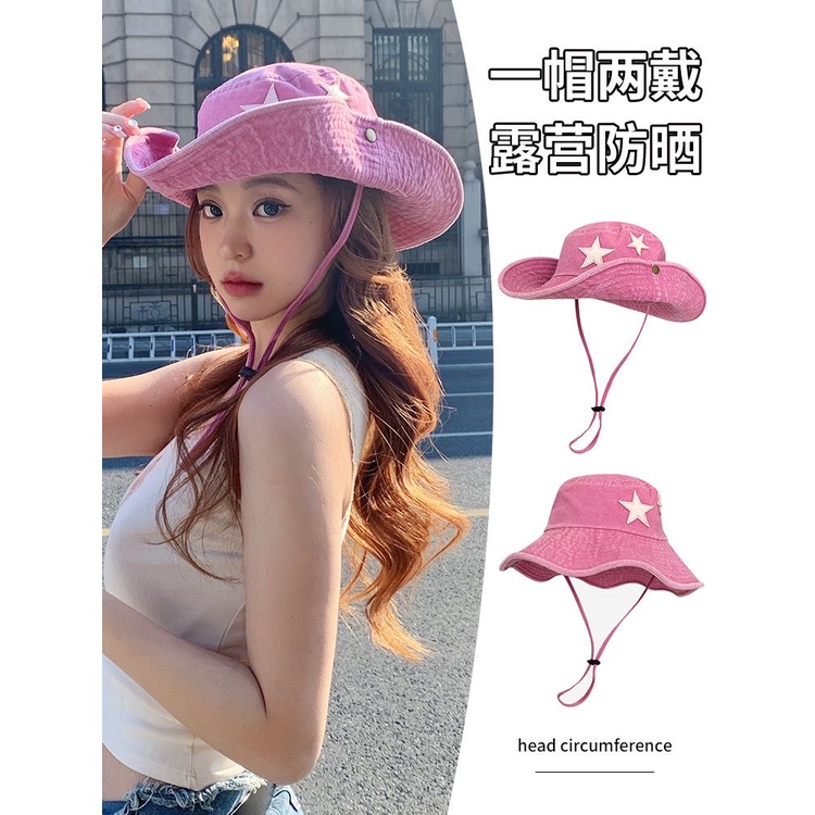 หมวกชาวประมง สีชมพู สไตล์คาวบอย ย้อนยุค เข้ากับทุกการแต่งกาย สําหรับตั้งแคมป์ ตกปลาตะวันตก